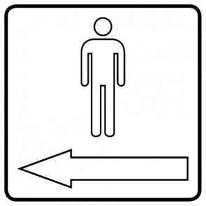 WC Toiletten Schild | Herren outline Pfeil links | viereckig · weiß · selbstklebend