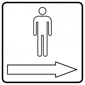 WC Toiletten Magnetschild | Herren outline Pfeil rechts | viereckig · weiß