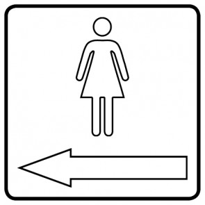 WC Toiletten Aufkleber Damen outline Pfeil links | viereckig · weiß | stark haftend