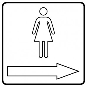 WC Toiletten Aufkleber Damen outline Pfeil rechts | viereckig · weiß | stark haftend