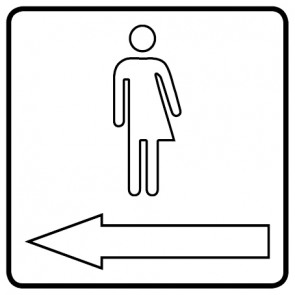 WC Toiletten Schild | Transgender outline Pfeil links | viereckig · weiß · selbstklebend