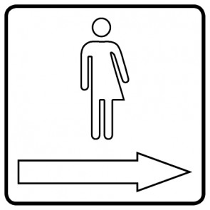 WC Toiletten Aufkleber | Transgender outline Pfeil rechts | viereckig · weiß