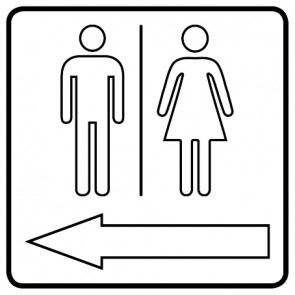 WC Toiletten Schild | Herren · Damen outline Pfeil links | viereckig · weiß · selbstklebend