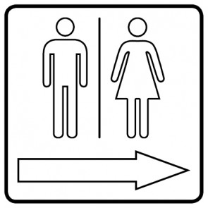 WC Toiletten Schild | Herren · Damen outline Pfeil rechts | viereckig · weiß