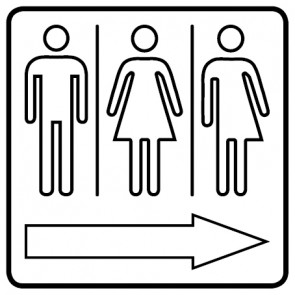 WC Toiletten Magnetschild | Herren · Damen · Transgender outline Pfeil rechts | viereckig · weiß