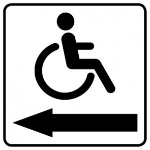 WC Toiletten Aufkleber behindertengerecht · Rollstuhl Pfeil links | viereckig · weiß | stark haftend