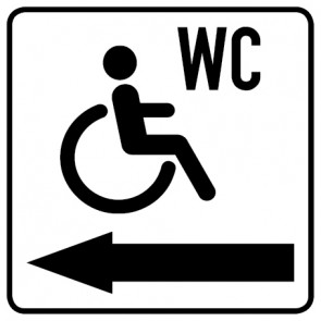 WC Toiletten Aufkleber Rollstuhl · Behinderten WC Pfeil links | viereckig · weiß | stark haftend