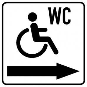 WC Toiletten Aufkleber Rollstuhl · Behinderten WC Pfeil rechts | viereckig · weiß | stark haftend