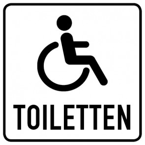 WC Toiletten Schild | Rollstuhl mit Text | viereckig · weiß · selbstklebend