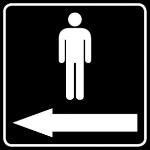 WC Toiletten Schild | Piktogramm Herren Pfeil links | viereckig · schwarz · selbstklebend