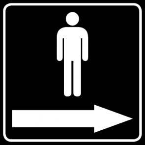 WC Toiletten Schild | Piktogramm Herren Pfeil rechts | viereckig · schwarz · selbstklebend