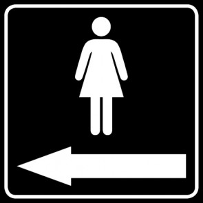 WC Toiletten Aufkleber Piktogramm Damen Pfeil links | viereckig · schwarz | stark haftend