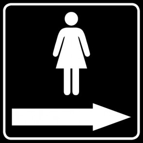 WC Toiletten Schild | Piktogramm Damen Pfeil rechts | viereckig · schwarz · selbstklebend