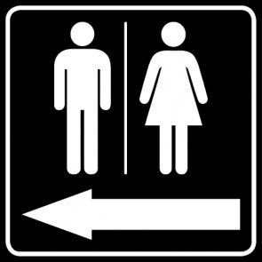 WC Toiletten Schild | Piktogramm Herren · Damen Pfeil links | viereckig · schwarz · selbstklebend