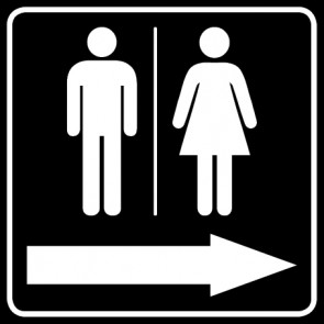 WC Toiletten Schild | Piktogramm Herren · Damen Pfeil rechts | viereckig · schwarz · selbstklebend