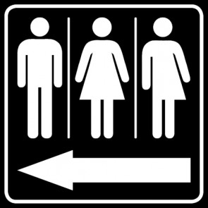 WC Toiletten Aufkleber Piktogramm Herren · Damen · Transgender Pfeil links | viereckig · schwarz | stark haftend