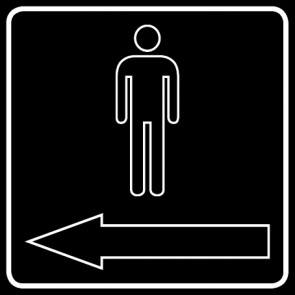 WC Toiletten Schild | Herren outline Pfeil links | viereckig · schwarz · selbstklebend