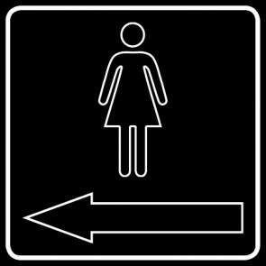 WC Toiletten Aufkleber Damen outline Pfeil links | viereckig · schwarz | stark haftend