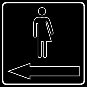 WC Toiletten Schild | Transgender outline Pfeil links | viereckig · schwarz · selbstklebend