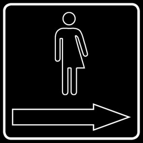 WC Toiletten Schild | Transgender outline Pfeil rechts | viereckig · schwarz · selbstklebend