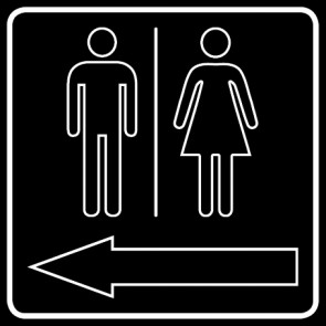 WC Toiletten Aufkleber | Herren · Damen outline Pfeil links | viereckig · schwarz