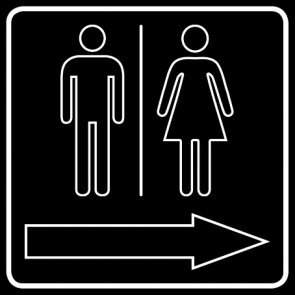WC Toiletten Schild | Herren · Damen outline Pfeil rechts | viereckig · schwarz · selbstklebend