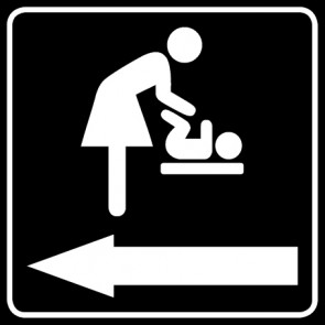 WC Toiletten Schild | Wickelraum · Wickeltisch Pfeil links | viereckig · schwarz · selbstklebend