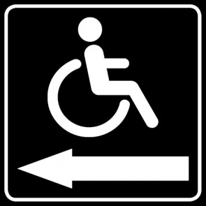 WC Toiletten Aufkleber | behindertengerecht · Rollstuhl Pfeil links | viereckig · schwarz