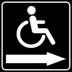 WC Toiletten Aufkleber behindertengerecht · Rollstuhl Pfeil rechts | viereckig · schwarz | stark haftend