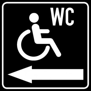 WC Toiletten Schild | Rollstuhl · Behinderten WC Pfeil links | viereckig · schwarz · selbstklebend