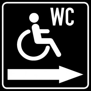 WC Toiletten Aufkleber Rollstuhl · Behinderten WC Pfeil rechts | viereckig · schwarz | stark haftend