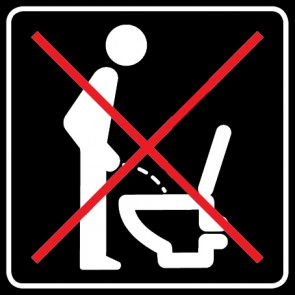 WC Toiletten Schild | Im Stehen pinkeln verboten | viereckig · schwarz · selbstklebend