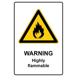 Warnzeichen Schild | Warnschild rechteckig mit Text Warning · Highly flammable · selbstklebend