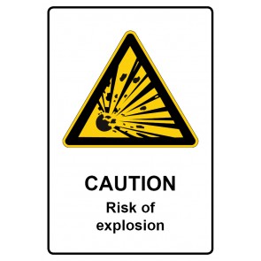Aufkleber Warnzeichen rechteckig mit Text Caution · Risk of explosion | stark haftend