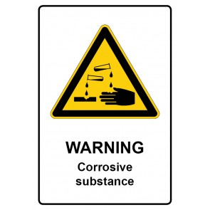 Aufkleber Warnzeichen Piktogramm & Text englisch · Warning · Corrosive substance (Warnaufkleber)