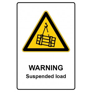 Warnzeichen mit Text Warning · Suspended load · Magnetschild