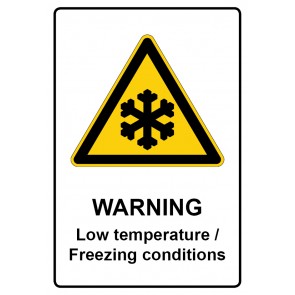 Schild Warnzeichen Piktogramm & Text englisch · Warning · Low temperature / Freezing conditions | selbstklebend