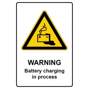 Schild Warnzeichen Piktogramm & Text englisch · Warning · Battery charging in process | selbstklebend