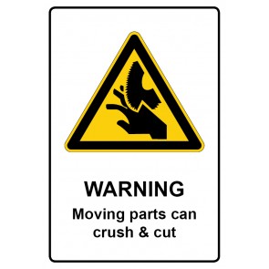 Schild Warnzeichen Piktogramm & Text englisch · Warning · Moving parts can crush & cut (Warnschild)