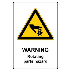 Schild Warnzeichen Piktogramm & Text englisch · Warning · Rotating parts hazard
