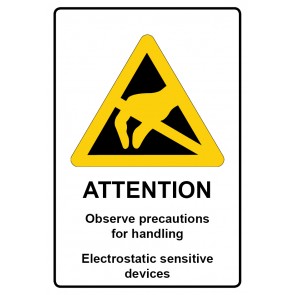 Aufkleber Warnzeichen Piktogramm & Text englisch · Attention · Observe precautions / Electrostatic sensitive devices