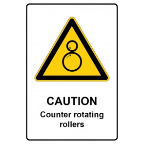 Schild Warnzeichen Piktogramm & Text englisch · Caution · Counter rotating rollers