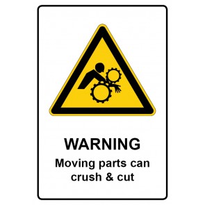 Schild Warnzeichen Piktogramm & Text englisch · Warning · Moving parts can crush & cut | selbstklebend
