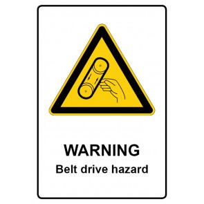 Schild Warnzeichen Piktogramm & Text englisch · Warning · Belt drive hazard