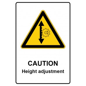 Schild Warnzeichen Piktogramm & Text englisch · Caution · Height adjustment
