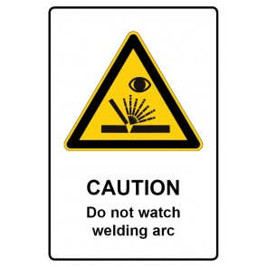 Schild Warnzeichen Piktogramm & Text englisch · Caution · Do not watch welding arc | selbstklebend