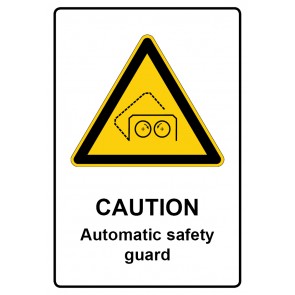Aufkleber Warnzeichen Piktogramm & Text englisch · Caution · Automatic safety guard | stark haftend