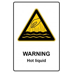 Schild Warnzeichen Piktogramm & Text englisch · Warning · Hot liquid
