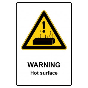 Schild Warnzeichen Piktogramm & Text englisch · Warning · Hot surface