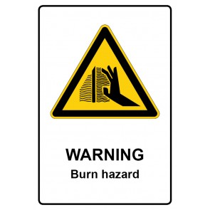Schild Warnzeichen Piktogramm & Text englisch · Warning · Burn hazard | selbstklebend